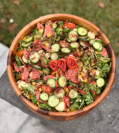 Antipasto salad with a variety of ingredients
