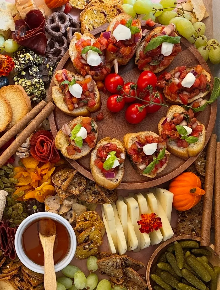 Bruschetta crostini with tomatoes and basil