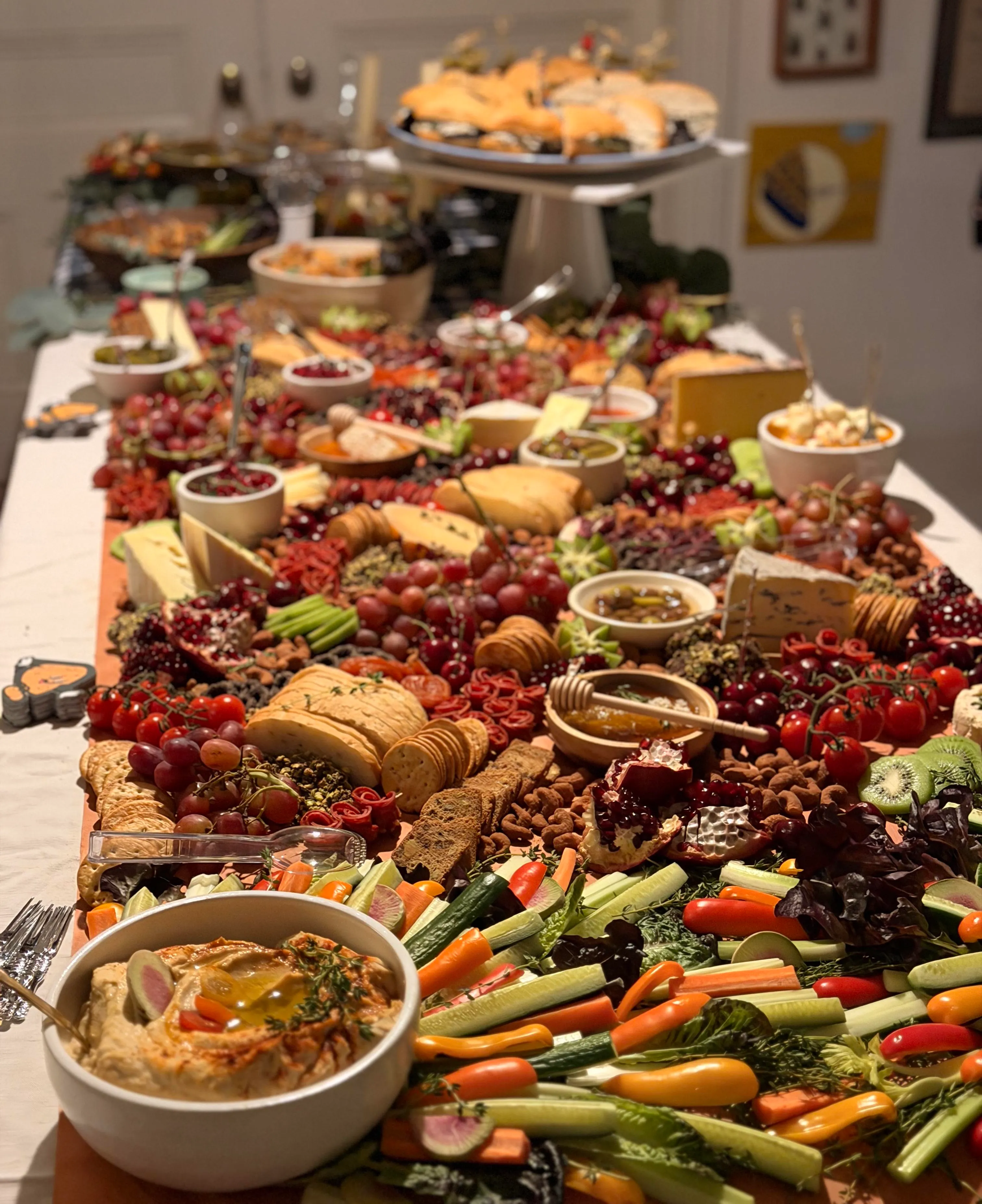 Professional catering setup with elegant charcuterie display