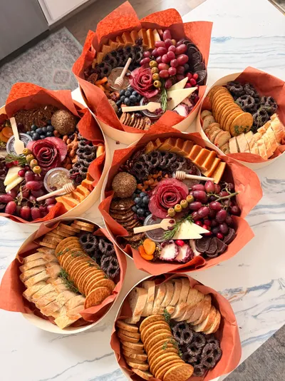 Holiday themed cheese and charcuterie box